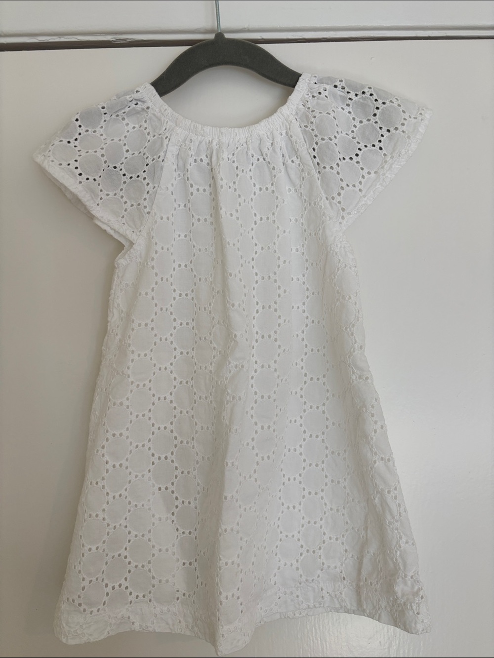White Eyelet Summer Dress for Girls - Breathable Cotton